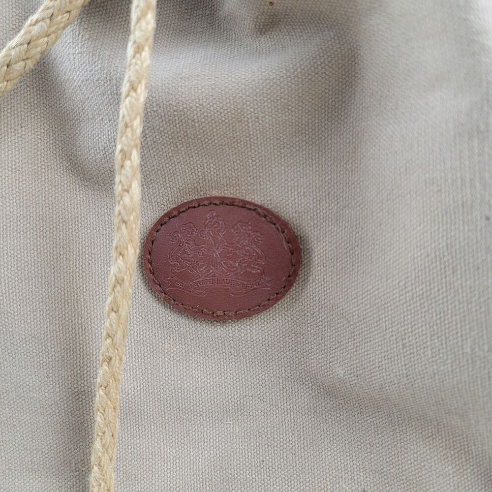 Vintage 90s Ralph Lauren Canvas Drawstring Bucket Bag Backpack Khaki Distressed - Picture 2 of 15